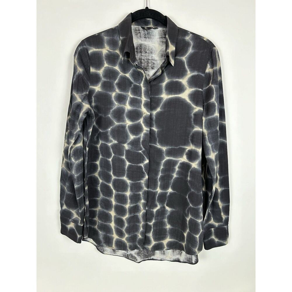 Massimo Dutti Black & White Marble-Effect Button Front Blouse